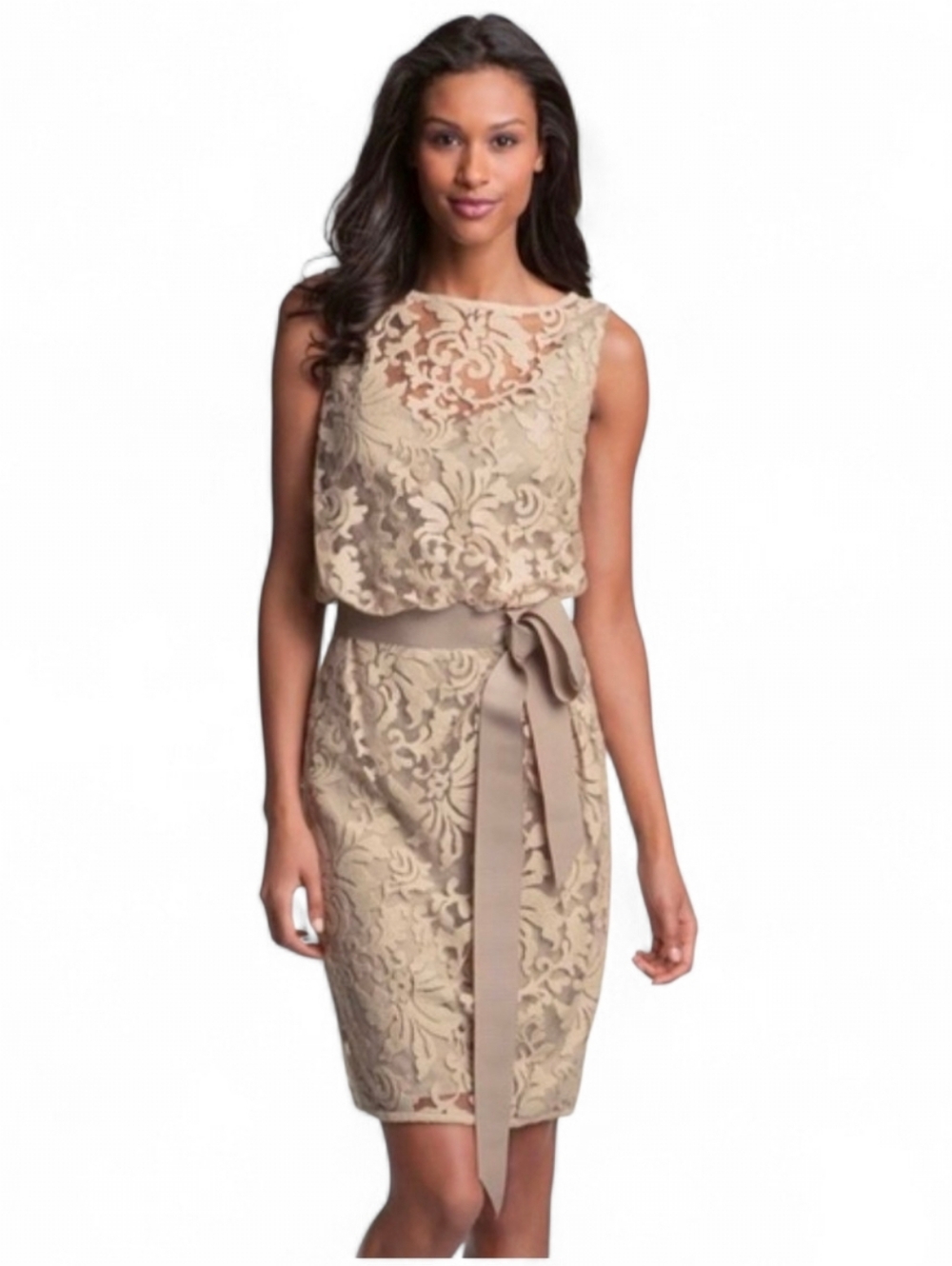 TADASHI SHOJI ace Overlay Blousen Dress Belted Sash - Size 6